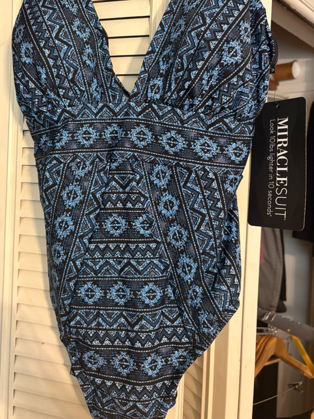 Miraclesuit Black with Light Blue Geometric One-Piece Swimsuit